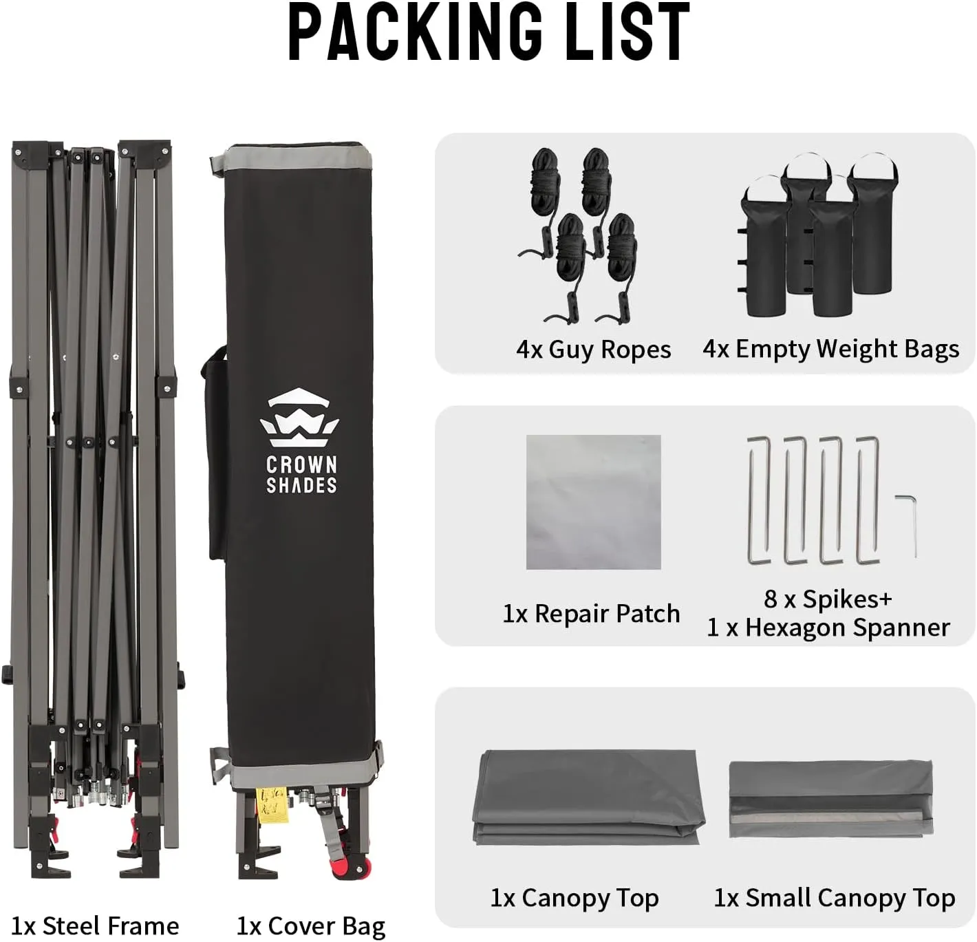 CROWN SHADES 10x10 Pop up Canopy Tent Patended Centerlock Instant Commercial Canopy with 150D Silver Coated Fabric Including 2 Extend Awnings, 4 Ropes, 8 Stakes, 4 Weight Bags, STO 'N Go Bag, Grey