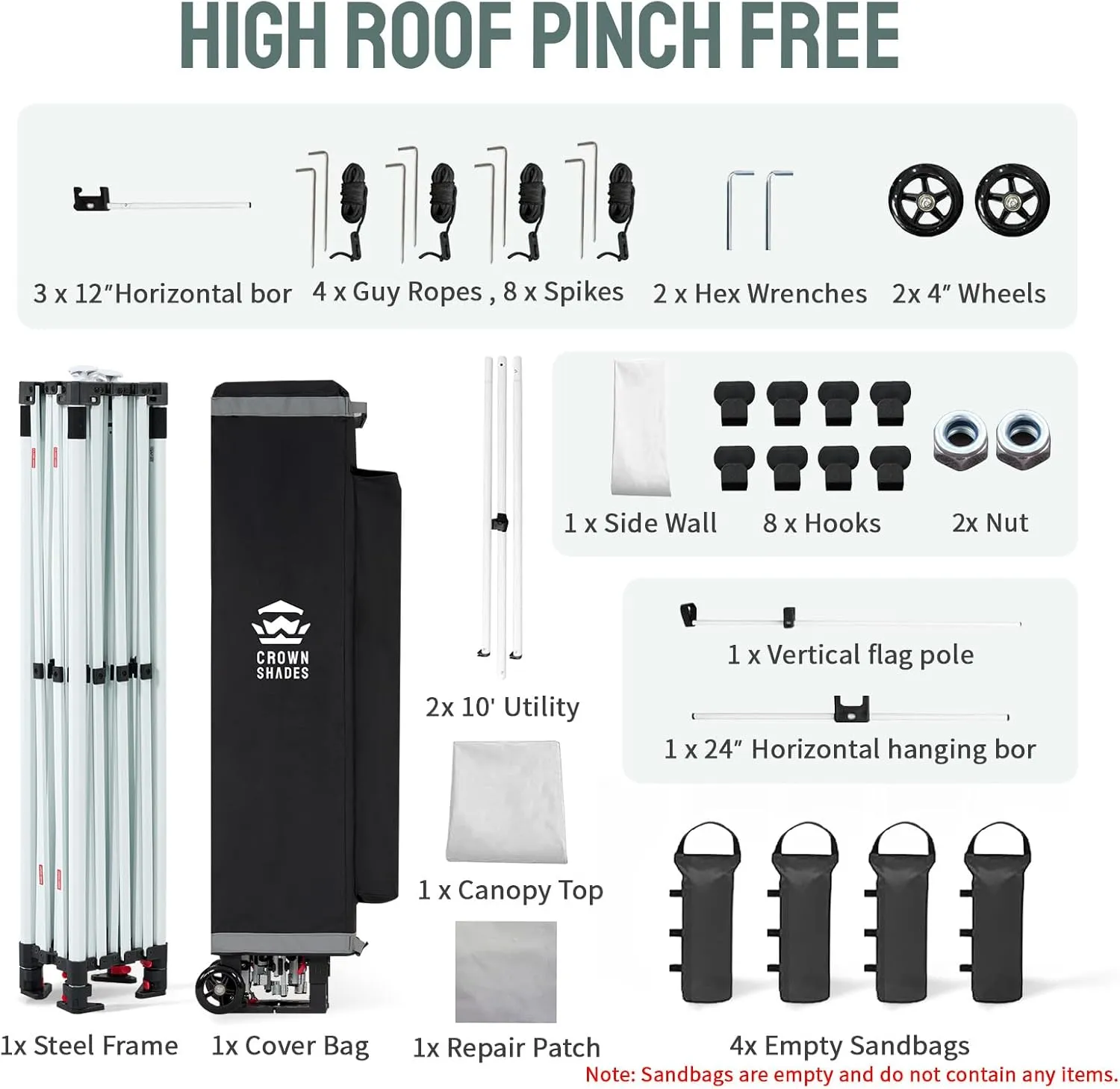CROWN SHADES 10x10 Pop Up Canopy Tent with 1 Comercial Kit, Instant Commercial Tent with Patended Centerlock, 400D Silver Coated Fabric, 1 Sidewall, 4" Wheels, Sto'N Go Bag,White