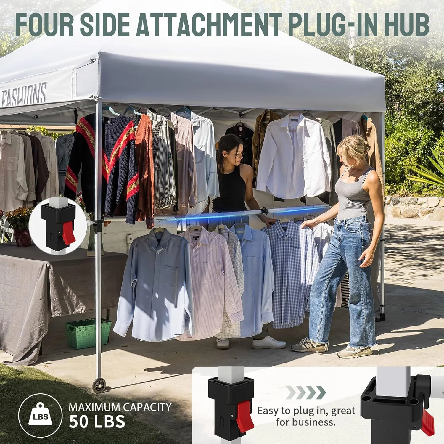 CROWN SHADES 10x10 Pop Up Canopy Tent with 1 Comercial Kit, Instant Commercial Tent with Patended Centerlock, 400D Silver Coated Fabric, 1 Sidewall, 4" Wheels, Sto'N Go Bag,White