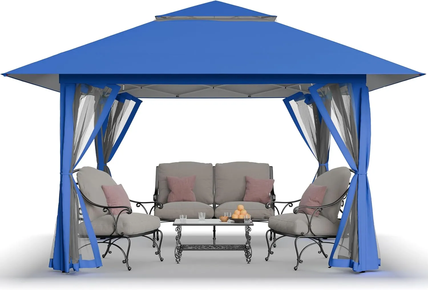 CROWN SHADES 13x13 Pop Up Gazebo, Canopy Tent, Gazebos on Clearance - Outdoor Gazebo for Backyard & Patio Furniture - Carpa Pop Up Tent with Wheeled STO-N-Go Cover Bag (Blue)
