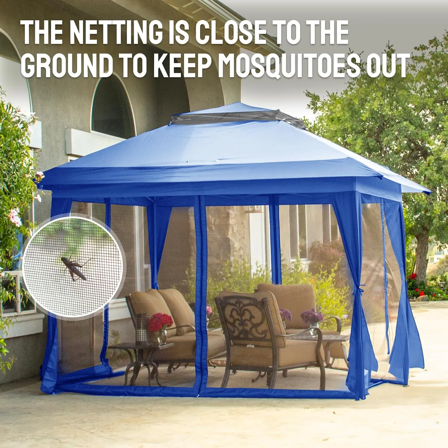 CROWN SHADES 13x13 Pop Up Gazebo, Canopy Tent, Gazebos on Clearance - Outdoor Gazebo for Backyard & Patio Furniture - Carpa Pop Up Tent with Wheeled STO-N-Go Cover Bag (Blue)