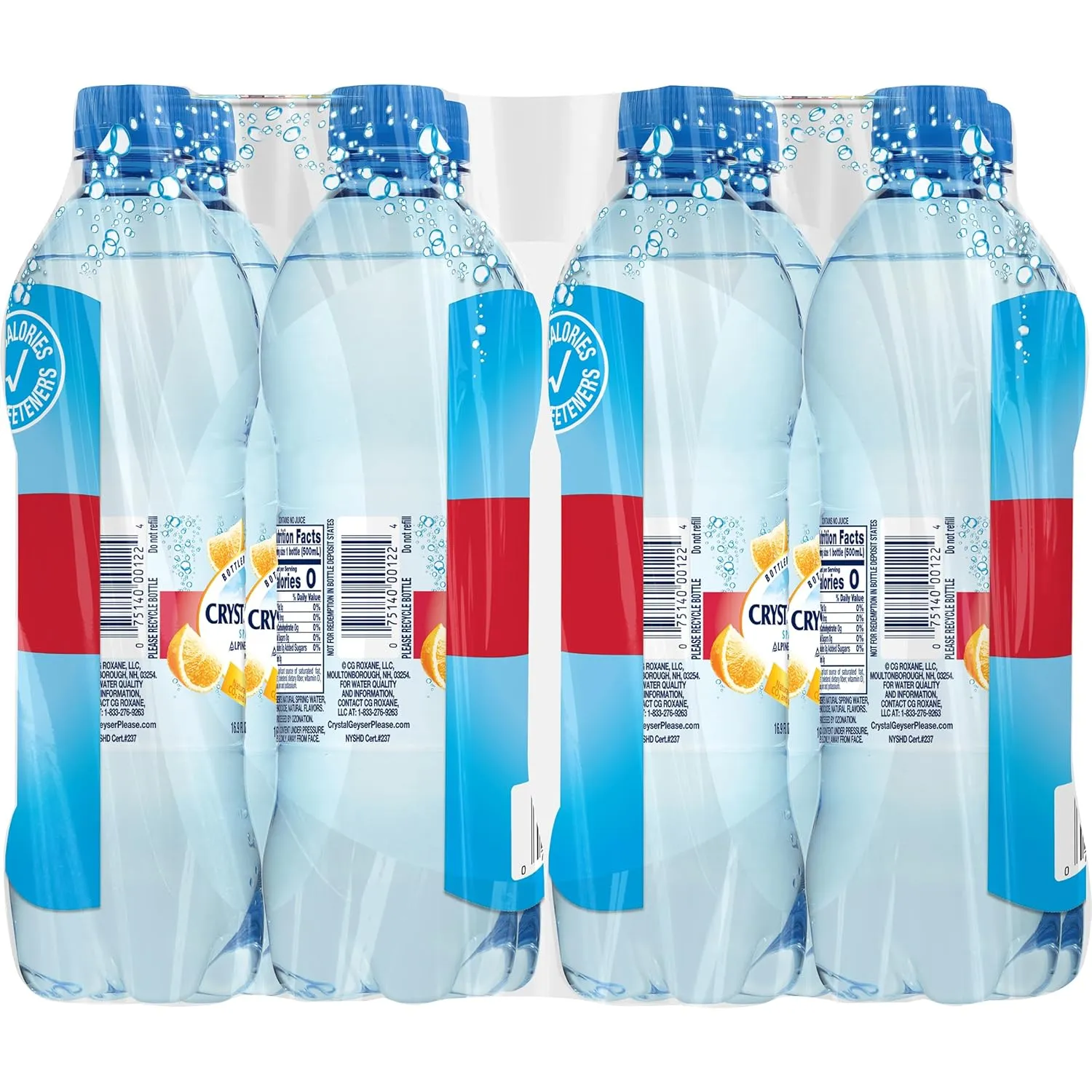 Crystal Geyser Sparkling Orange Alpine Natural Spring Water, 24-Pack, 16.9oz Bottles, Zero Calories and No Sweeteners, Naturally Flavored, Bottled at The Source