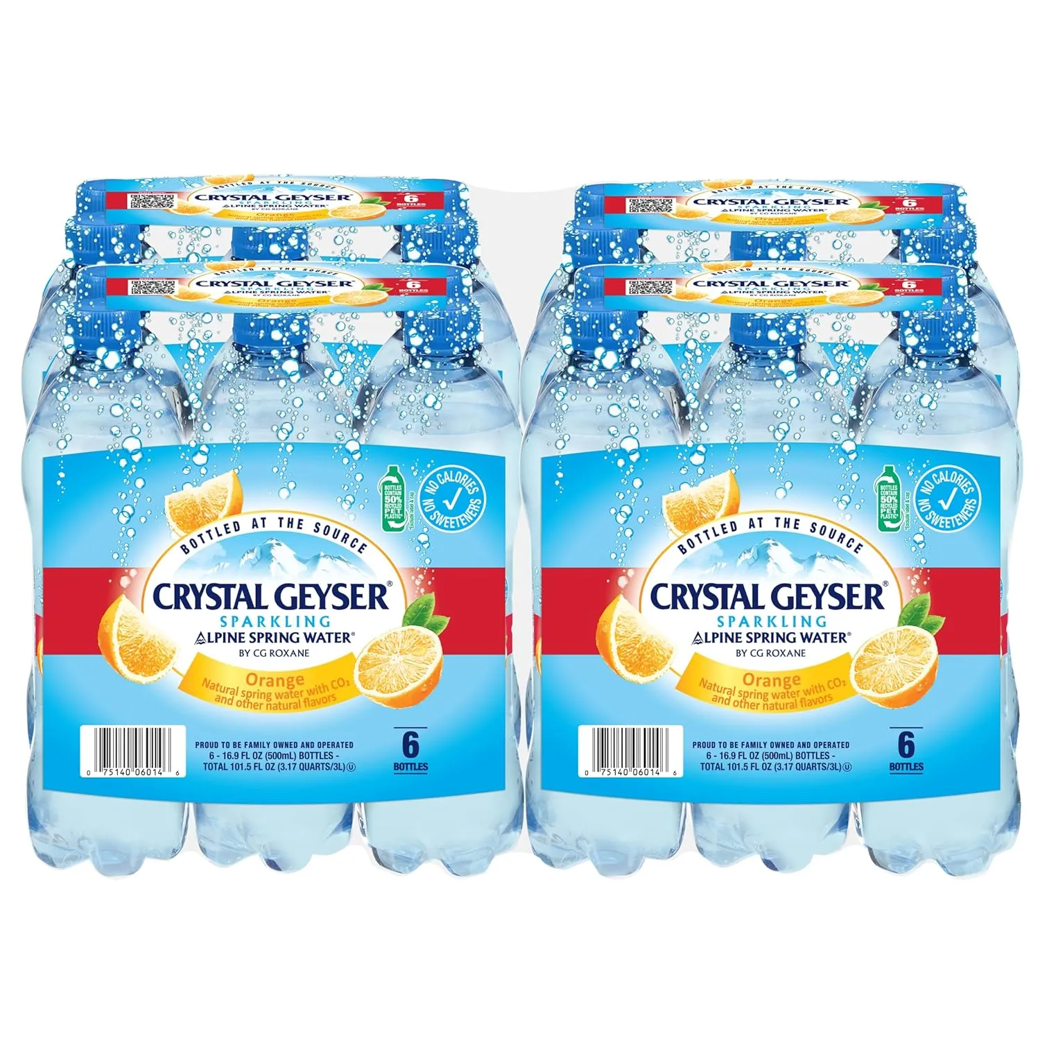 Crystal Geyser Sparkling Orange Alpine Natural Spring Water, 24-Pack, 16.9oz Bottles, Zero Calories and No Sweeteners, Naturally Flavored, Bottled at The Source