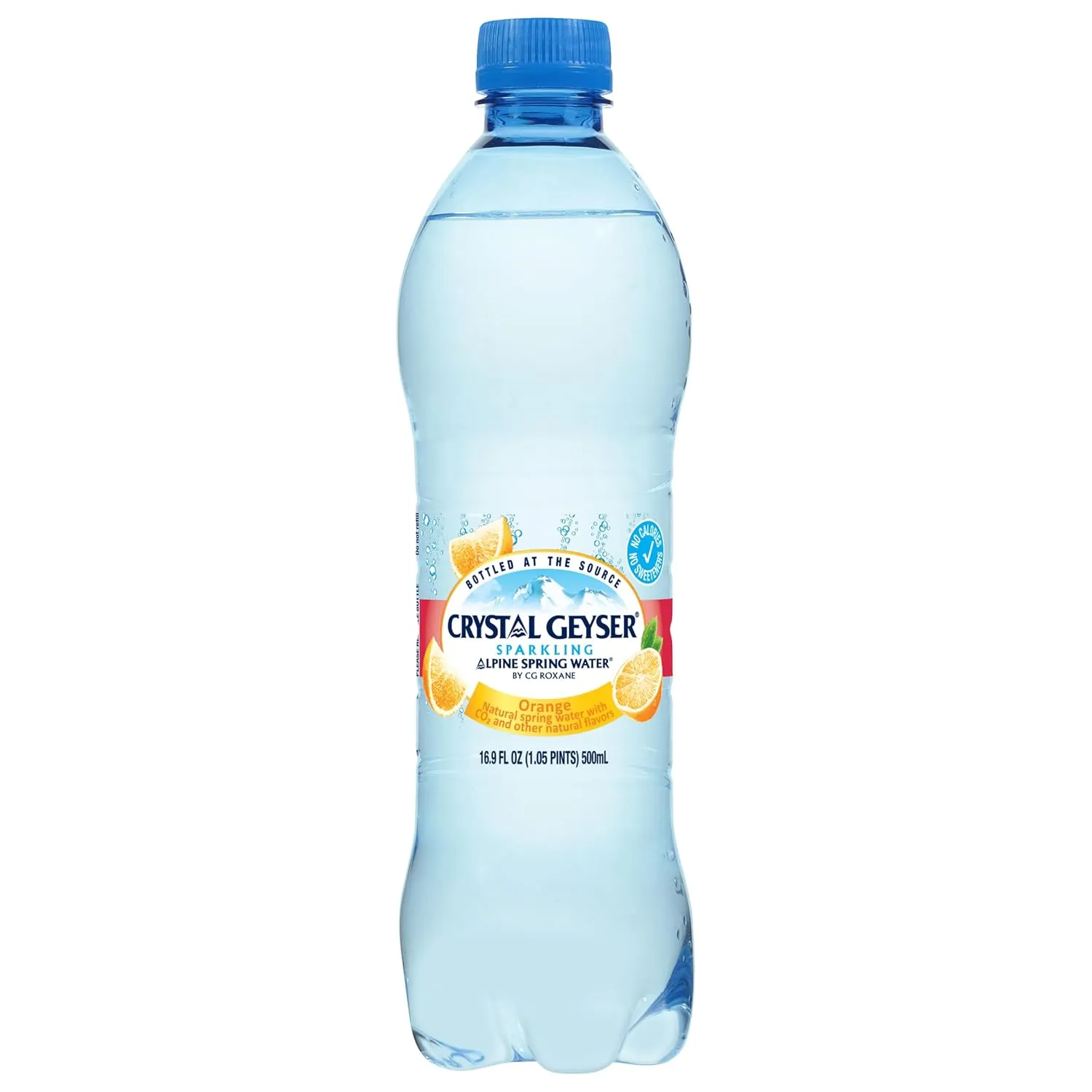 Crystal Geyser Sparkling Orange Alpine Natural Spring Water, 24-Pack, 16.9oz Bottles, Zero Calories and No Sweeteners, Naturally Flavored, Bottled at The Source