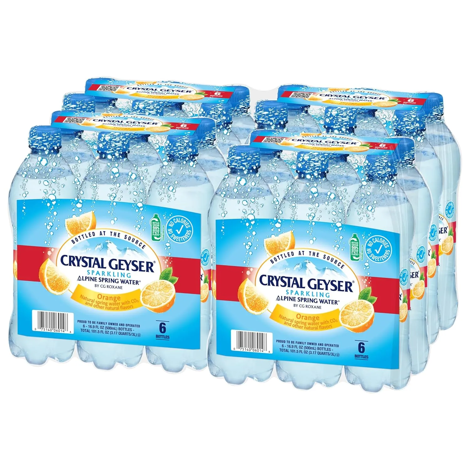Crystal Geyser Sparkling Orange Alpine Natural Spring Water, 24-Pack, 16.9oz Bottles, Zero Calories and No Sweeteners, Naturally Flavored, Bottled at The Source