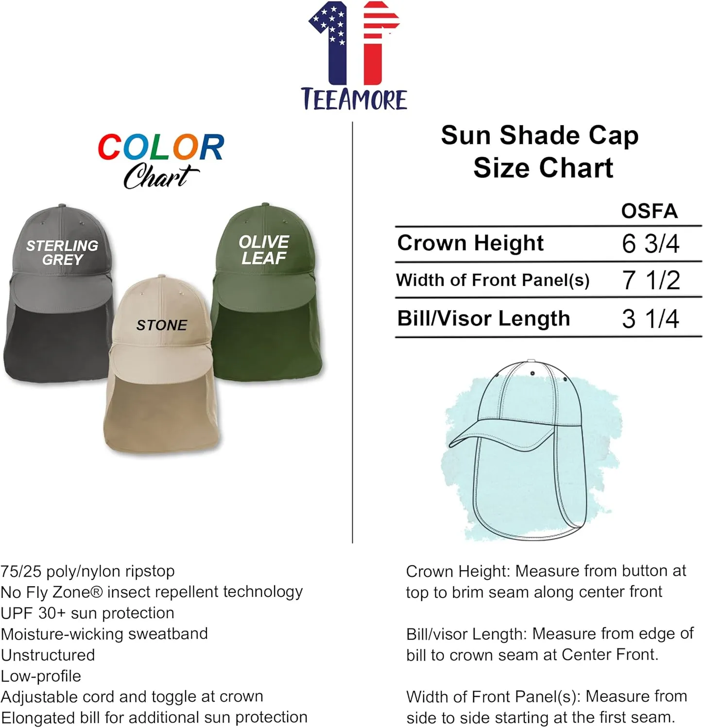 Custom Embroidered Sun Hat Ear&Neck Flap Adjustable UPF 30  UV Protection Hiking Safari Fishing Hats for Women and Men