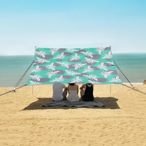 Cute Abstract Beetles Pattern Beach Canopy Tent Anti-UV & Wind Resistant, Camping Sun Shelter Easy Setup Portable,Outdoor Shade Tents with Sandbags,Sand Shovels,Ground Pegs & Stability Poles