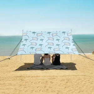 Cute Blue Stingray Beach Canopy Tent Anti-UV & Wind Resistant, Camping Sun Shelter Easy Setup Portable,Outdoor Shade Tents with Sandbags,Sand Shovels,Ground Pegs & Stability Poles