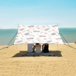 Cute Cartoon Mouses Floral Beach Canopy Tent Anti-UV & Wind Resistant, Camping Sun Shelter Easy Setup Portable,Outdoor Shade Tents with Sandbags,Sand Shovels,Ground Pegs & Stability Poles