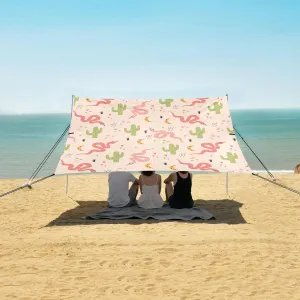 Cute Cartoon Snakes Cactus Beach Canopy Tent Anti-UV & Wind Resistant, Camping Sun Shelter Easy Setup Portable,Outdoor Shade Tents with Sandbags,Sand Shovels,Ground Pegs & Stability Poles