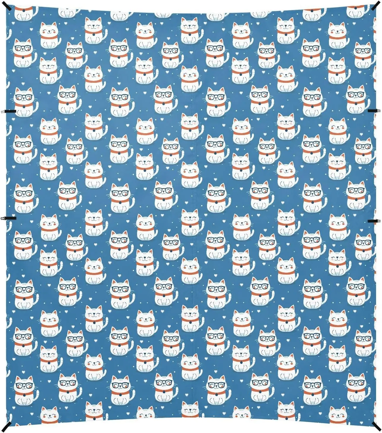 Cute Childish Cat Pattern Sky Blue Design Foldable Beach Tent UPF50  Water-Resistant Large Sun Shade with Sandbags and Shovel for Camping Trips, Fishing, Backyard Fun or Picnics