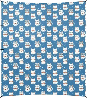 Cute Childish Cat Pattern Sky Blue Design Foldable Beach Tent UPF50  Water-Resistant Large Sun Shade with Sandbags and Shovel for Camping Trips, Fishing, Backyard Fun or Picnics