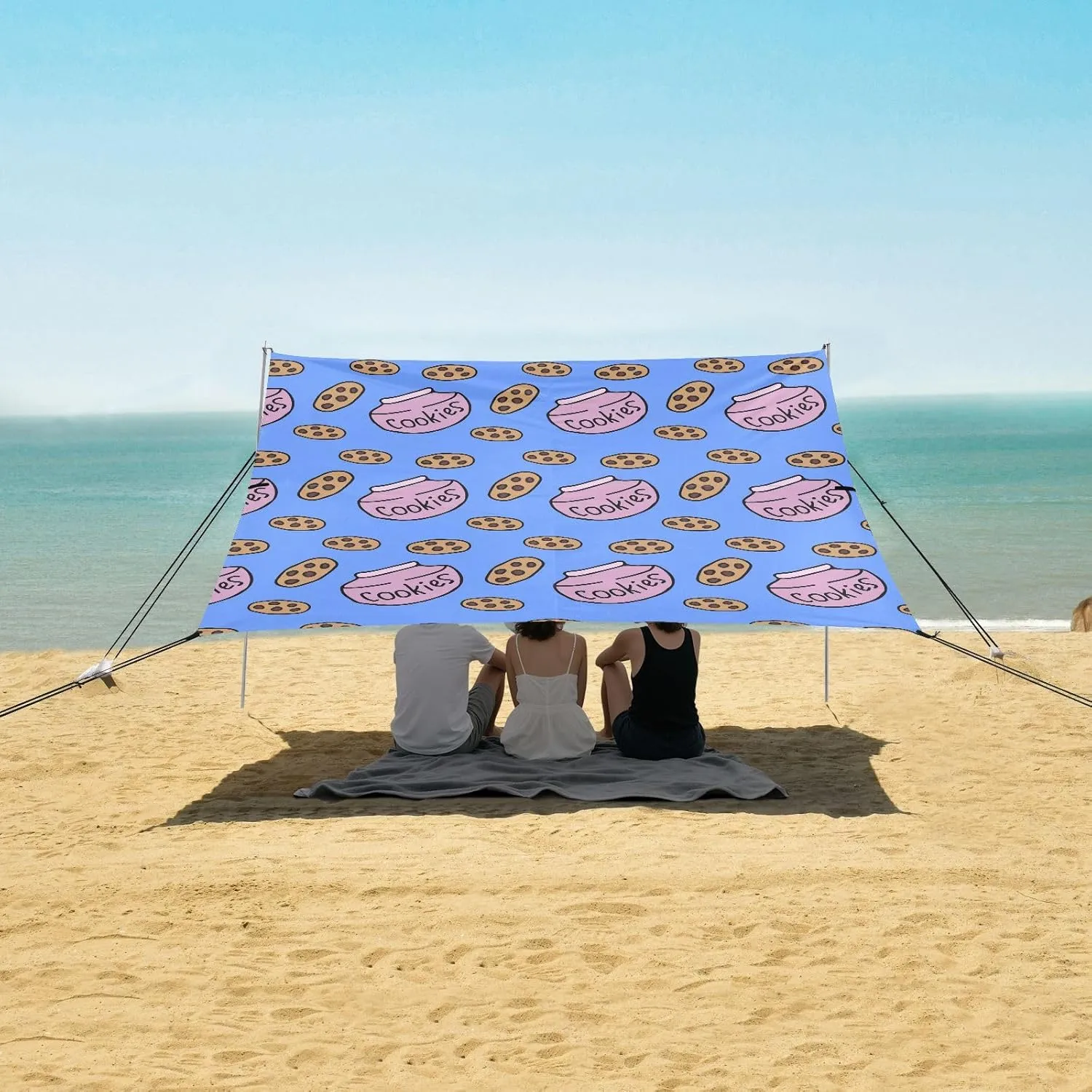 Cute Cookies Beach Canopy Tent Anti-UV & Wind Resistant, Camping Sun Shelter Easy Setup Portable,Outdoor Shade Tents with Sandbags,Sand Shovels,Ground Pegs & Stability Poles