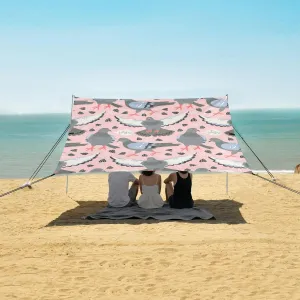 Cute Pink Pigeons Beach Canopy Tent Anti-UV & Wind Resistant, Camping Sun Shelter Easy Setup Portable,Outdoor Shade Tents with Sandbags,Sand Shovels,Ground Pegs & Stability Poles