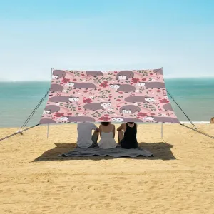 Cute Possum Flowers Beach Canopy Tent Anti-UV & Wind Resistant, Camping Sun Shelter Easy Setup Portable,Outdoor Shade Tents with Sandbags,Sand Shovels,Ground Pegs & Stability Poles