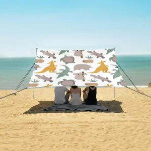 Cute Wild Animals Cartoon Beach Canopy Tent Anti-UV & Wind Resistant, Camping Sun Shelter Easy Setup Portable,Outdoor Shade Tents with Sandbags,Sand Shovels,Ground Pegs & Stability Poles