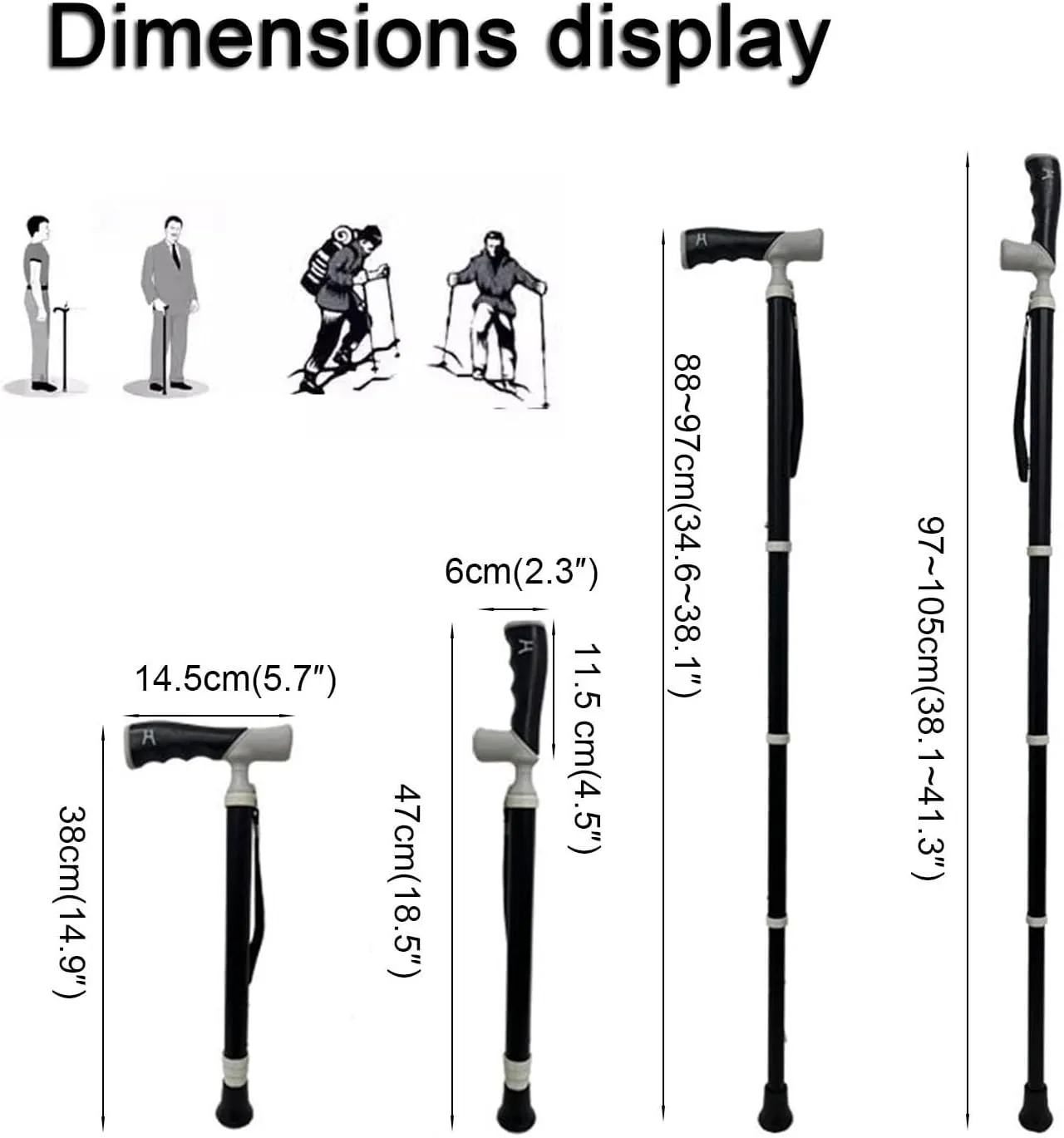 Daily Assistance Walking Sticks for Elderly 1-Pack Retractable Crutches Adjustable Hiking Pole for Climbing Walking and Nordic Walking(A,38~105cm)