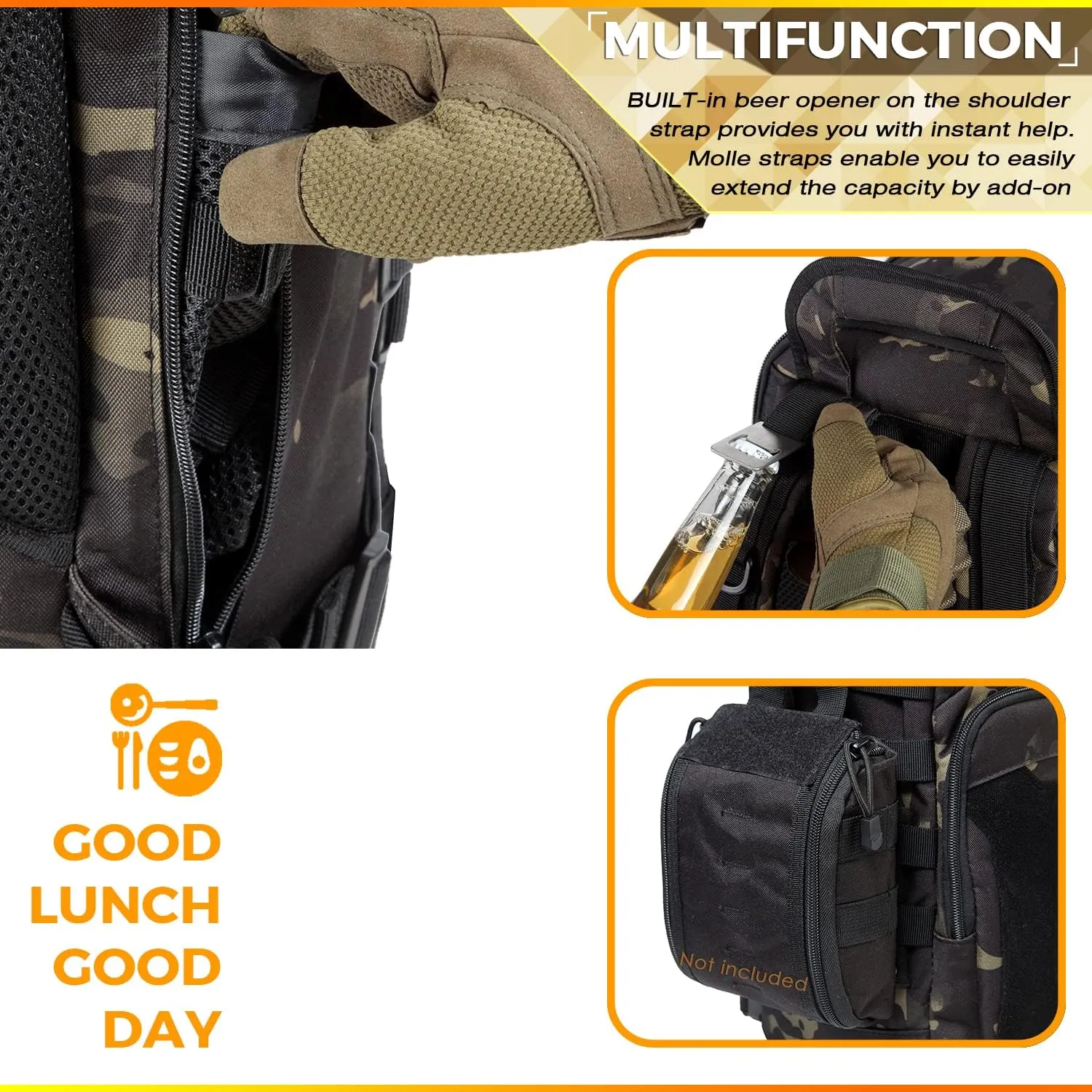 DBTAC Tactical Lunch Backpack, Large Lunch Cooler for Men Women | Backpack Coolers insulated for Work Picnic Travel (Black Camo, 24-Cans)