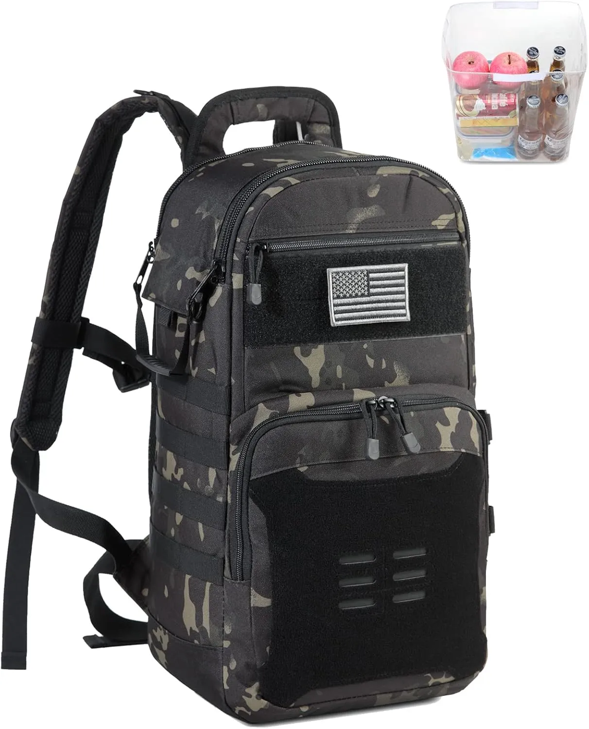 DBTAC Tactical Lunch Backpack, Large Lunch Cooler for Men Women | Backpack Coolers insulated for Work Picnic Travel (Black Camo, 24-Cans)