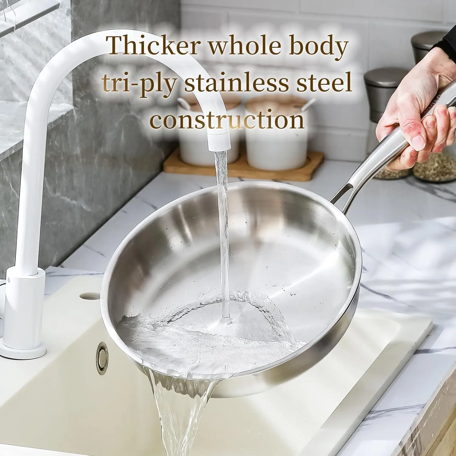 DELARLO Tri-ply Stainless Steel Kitchen Cookware Frying Pan Set with Lid 10.5"12.5" Induction large Skillets Chef's Pan,Pots and Pans Set Kitchen Cookware Set Suitable for All Stove
