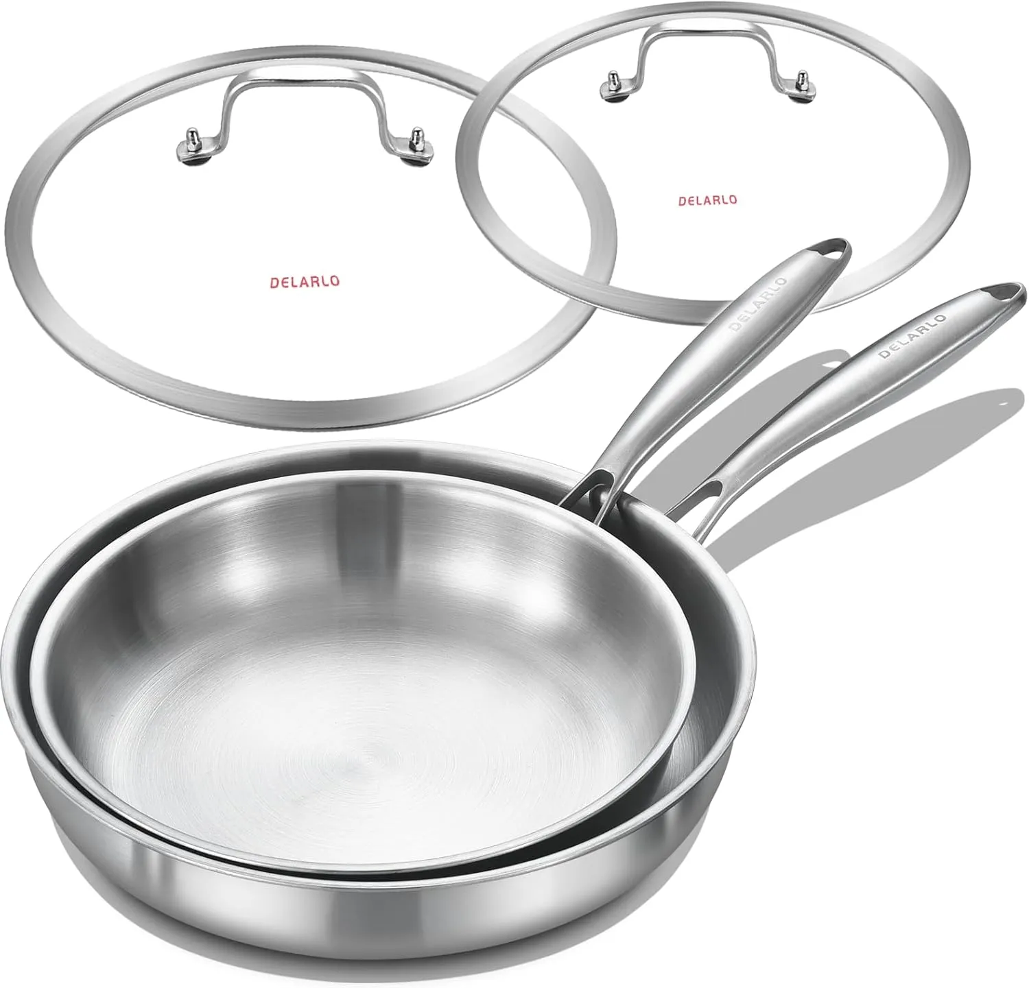 DELARLO Tri-ply Stainless Steel Kitchen Cookware Frying Pan Set with Lid 10.5"12.5" Induction large Skillets Chef's Pan,Pots and Pans Set Kitchen Cookware Set Suitable for All Stove