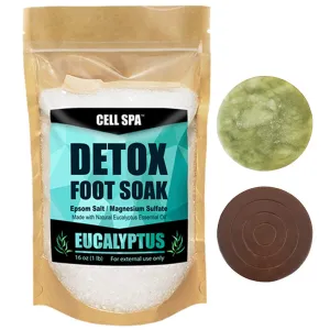 Detox Foot Soak Bath Premium 16 Ounce Eucalyptus Scented Epsom Salt With 2" Round Jade & 2" Round Ceramic Stone Powerful Boost Semi-Conductors of Negative Ions For Detox Machine