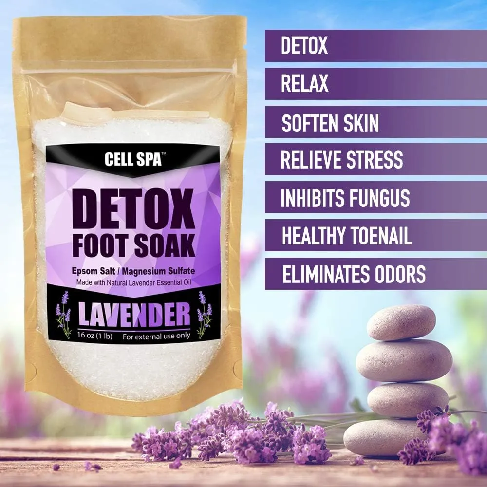 Detox Foot Soak Bath Premium 16 Ounce Lavender Scented Epsom Salt Magnesium Sulfate to Help Detox, Relieve Stress, Eliminate Odors & Soften Your Feet (Lavender)