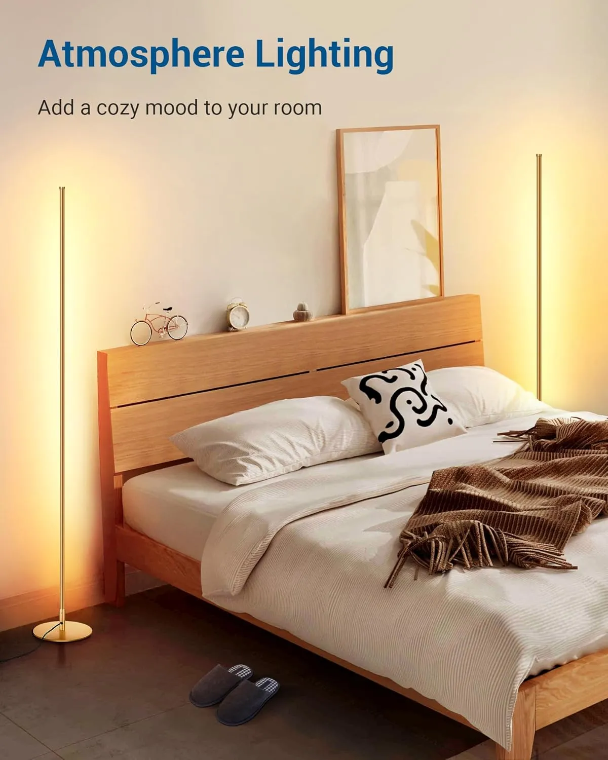 DEWENWILS Floor lamp, 1100Lumen Modern Dimmable Corner Floor Lamp with 3000K Warm Light & Foot Switch, 57.5" Tall Standing Lamp for Living Room, Bedroom, Gold