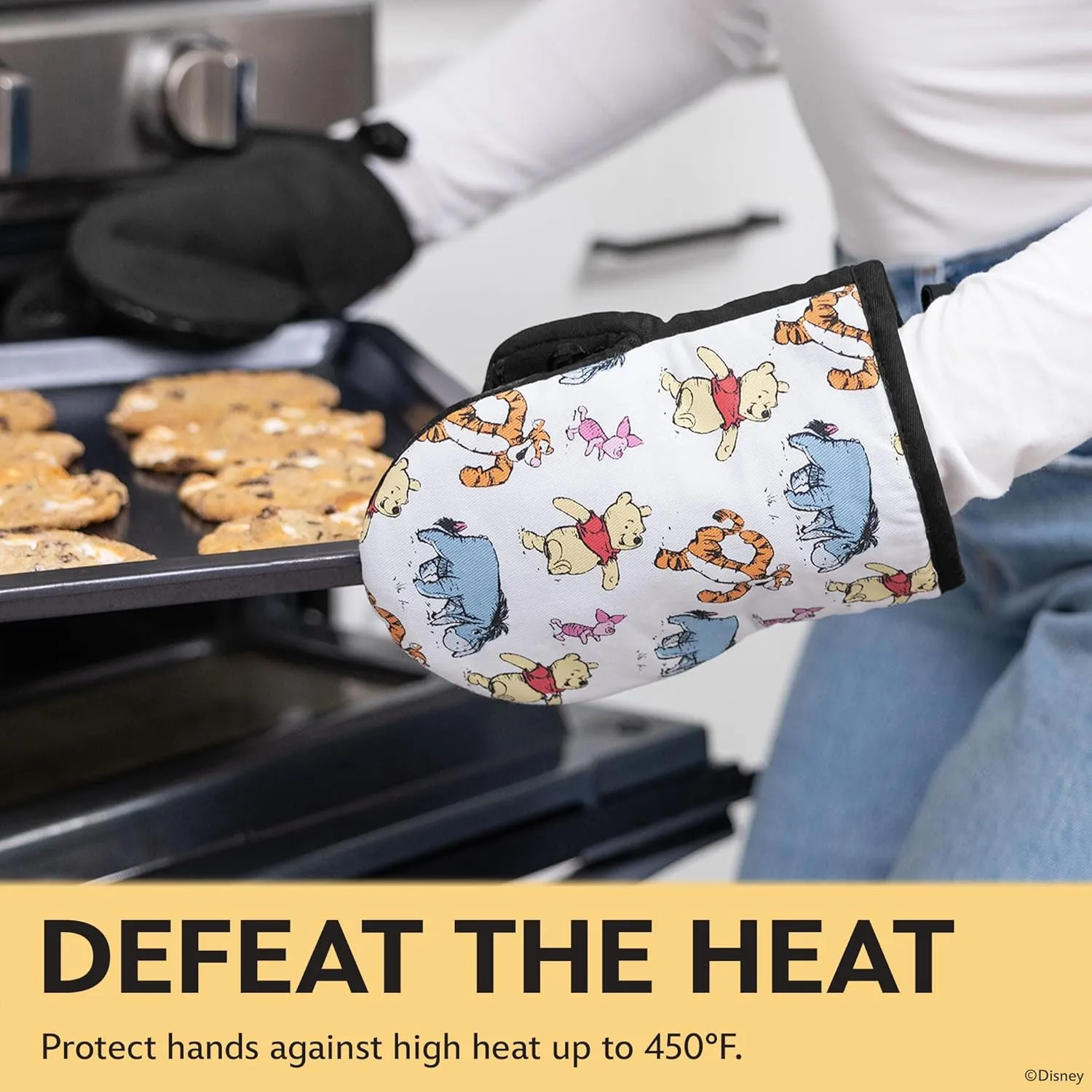 Disney Oven Mitts - 5.5” x 7.5” Heat-Resistant Mini Oven Mitts with Non-Slip Printed Silicone Disney Silhouettes - Mickey & Minnie, Stitch, Winnie The Pooh