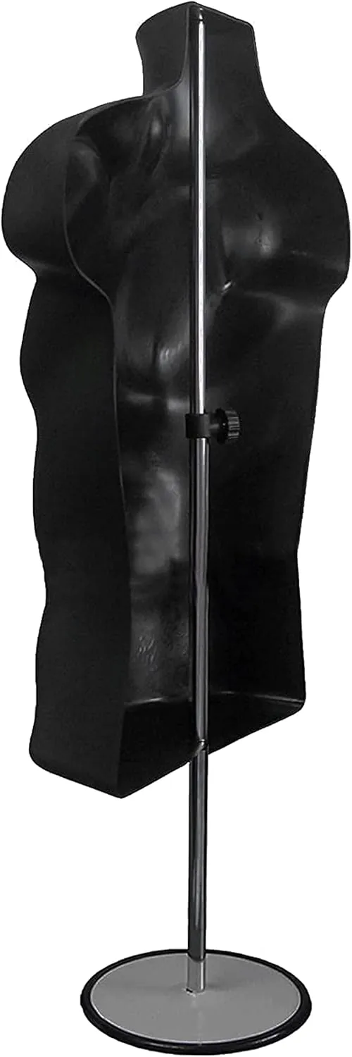 DisplayTown Male and Female Mannequin Torso with Metal Stand Hollow Back Body Stackable Dress Form for Tshirt Display, Countertop, Craft Shows, Photos and Design, S-M Clothing Size (Black, Set of 1)