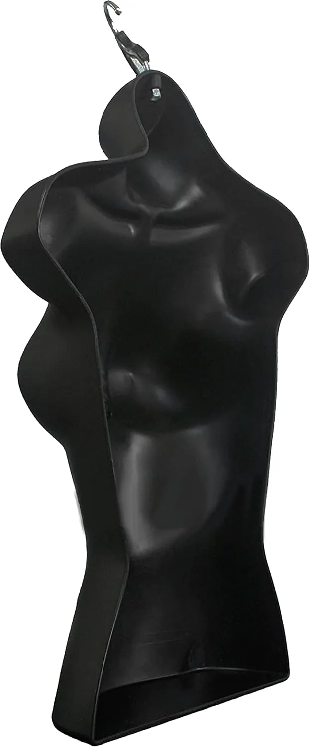 DisplayTown Male and Female Mannequin Torso with Metal Stand Hollow Back Body Stackable Dress Form for Tshirt Display, Countertop, Craft Shows, Photos and Design, S-M Clothing Size (Black, Set of 1)