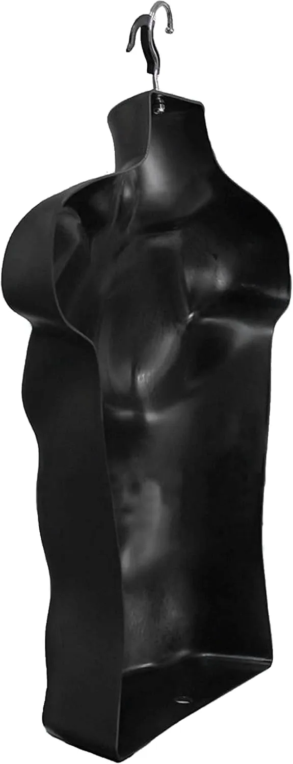 DisplayTown Male and Female Mannequin Torso with Metal Stand Hollow Back Body Stackable Dress Form for Tshirt Display, Countertop, Craft Shows, Photos and Design, S-M Clothing Size (Black, Set of 1)