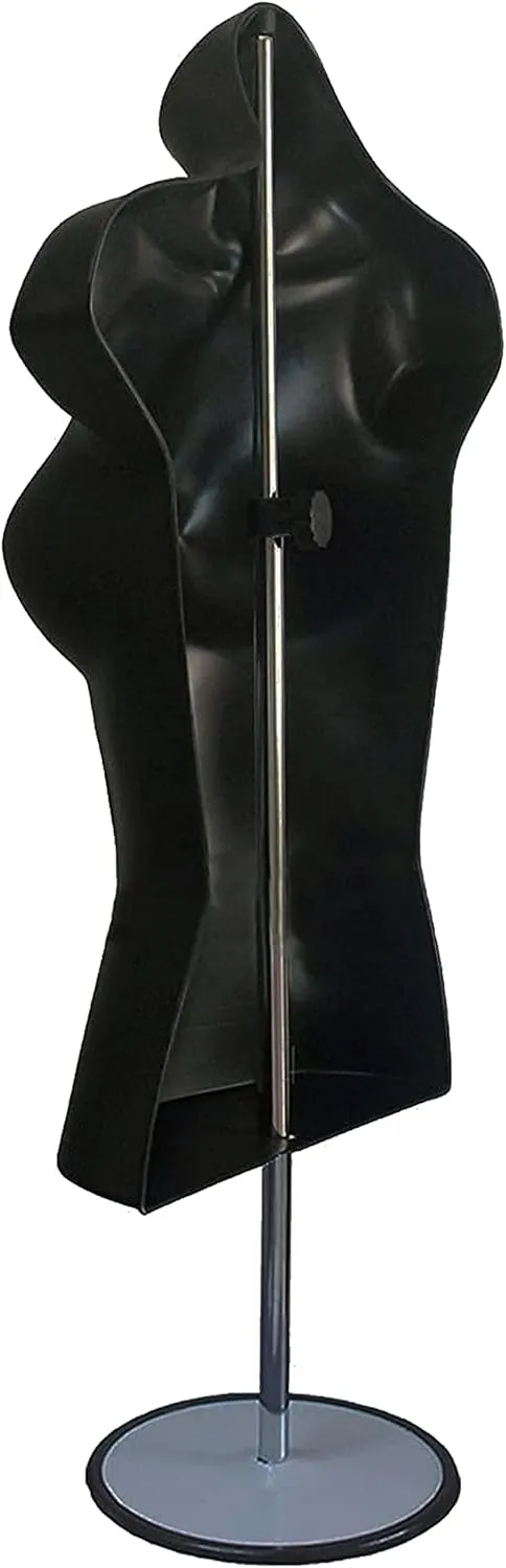 DisplayTown Male and Female Mannequin Torso with Metal Stand Hollow Back Body Stackable Dress Form for Tshirt Display, Countertop, Craft Shows, Photos and Design, S-M Clothing Size (Black, Set of 1)