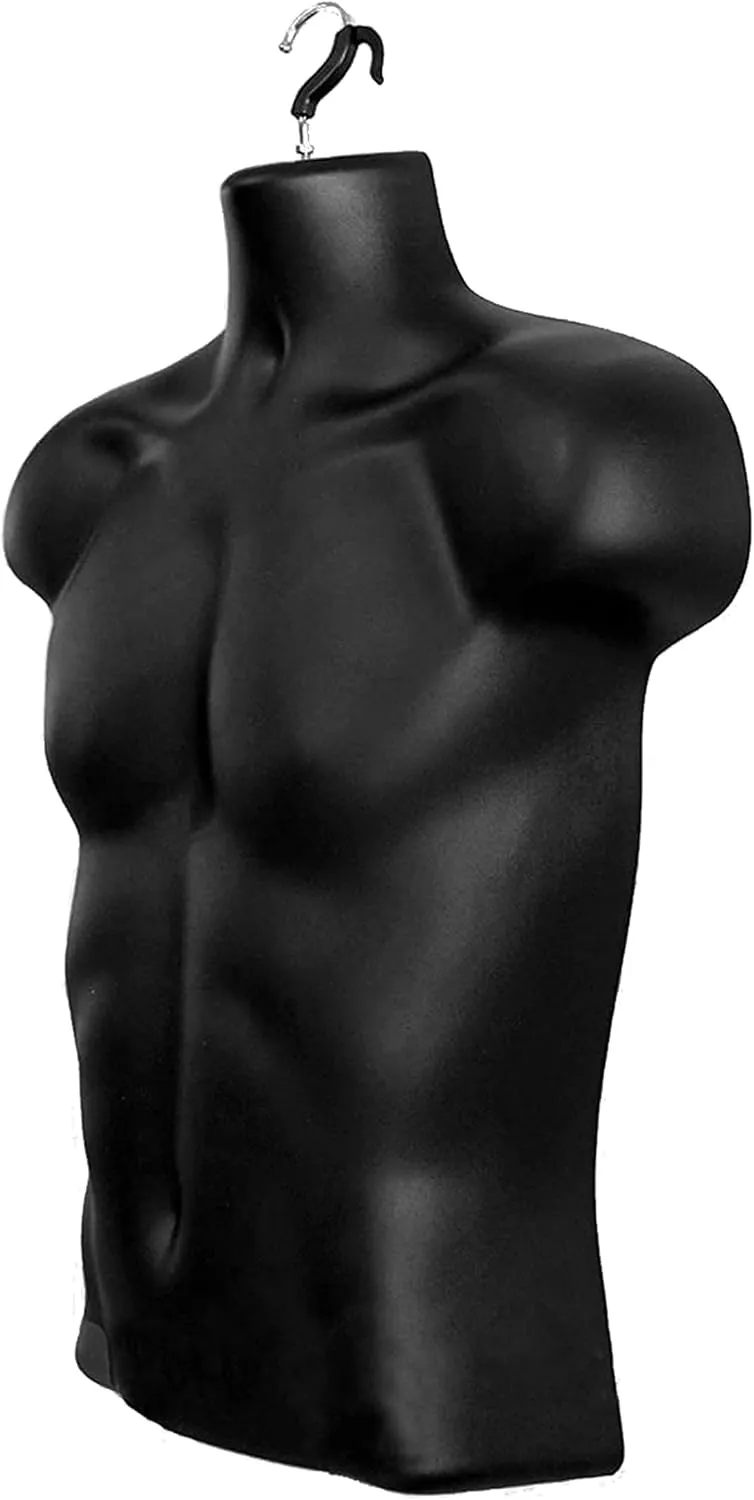 DisplayTown Male and Female Mannequin Torso with Metal Stand Hollow Back Body Stackable Dress Form for Tshirt Display, Countertop, Craft Shows, Photos and Design, S-M Clothing Size (Black, Set of 1)