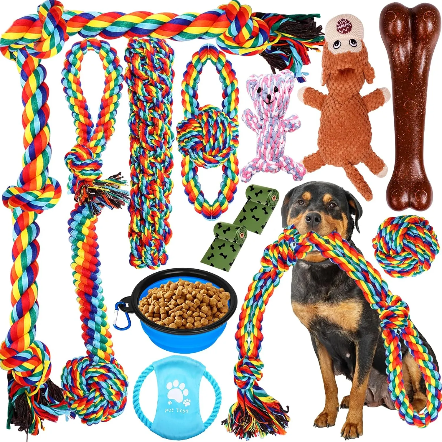 Dog Toys for Aggressive Chewers 13 Pack，Indestructible Tug of War Toys for Small, Medium, Large Dog Breeds, Teeth Cleaning Chew Toys Pet Interactive Rope Toys