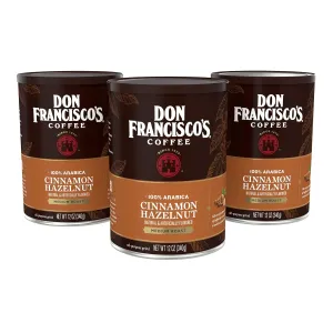 Don Francisco's Cinnamon Hazelnut Ground Flavored Coffee: Rich, Aromatic 100% Arabica Blend - Medium Roast for a Delightful Morning Brew (3 x 12 oz Cans)
