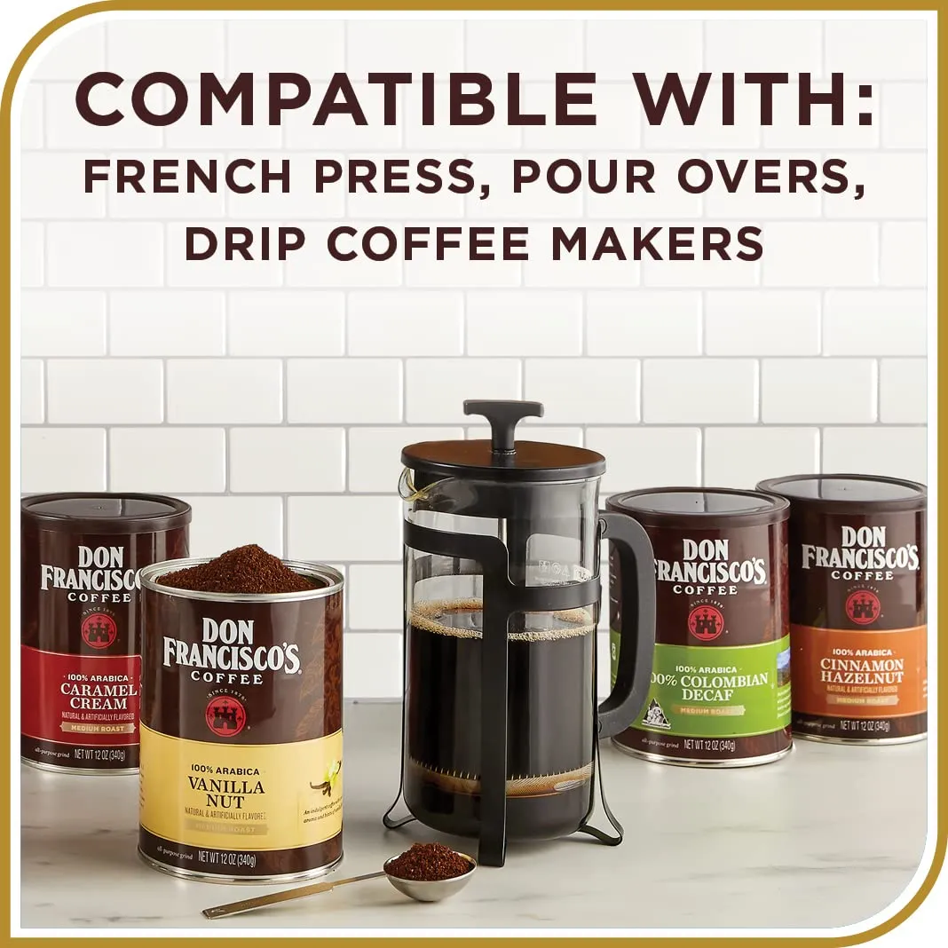 Don Francisco's Cinnamon Hazelnut Ground Flavored Coffee: Rich, Aromatic 100% Arabica Blend - Medium Roast for a Delightful Morning Brew (3 x 12 oz Cans)
