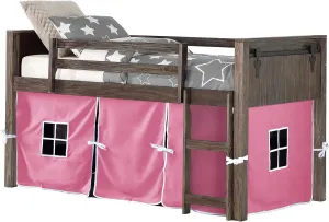 DONCO Twin Barn Door Modular Low Loft with Pink Tent in Brushed Shadow