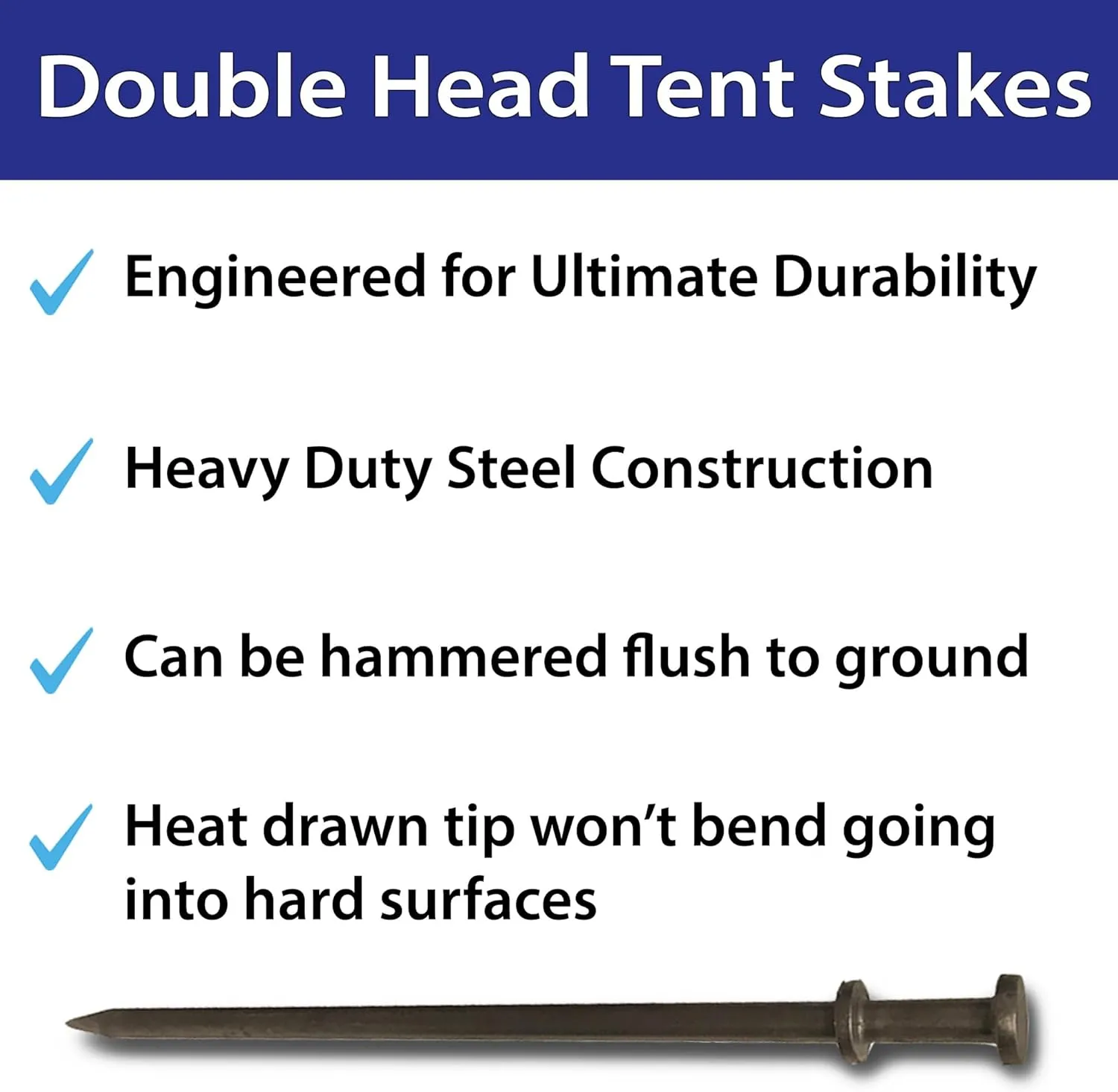 Double Head Tent Stakes - Heavy Duty Steel Tent Stakes, Versatile Ground Spikes to Anchor Commercial Inflatables, Party Tents, and Outdoor Camping Shelters, 1 1/8 x 40 Inch, 4-Pack