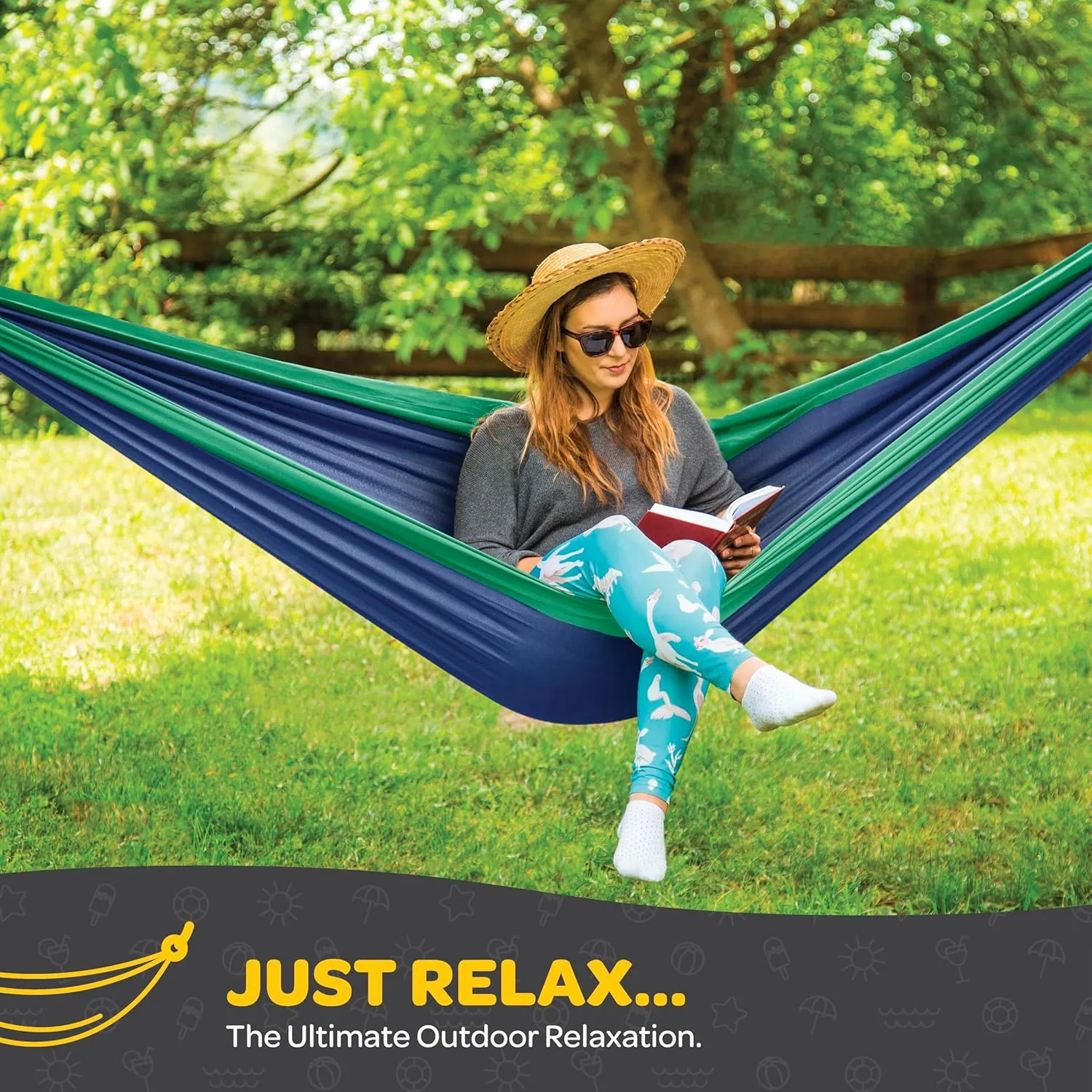 Durable Hammock 400 lb Capacity, Nylon Camping Hammock Chair - Double or Single Sizes w/Tree Straps and Attached Carry Bag - for Travel/Backpacking/Beach/Backyard (Medium, Forest Green & Lima Green)