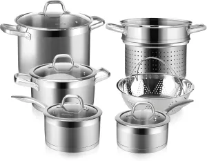 Duxtop Professional Stainless Steel 10PC Pots and Pans Set - Oven Safe, Dishwasher Safe, Compatible with all Cooktops - Heavy Bottom with Impact-Bonded Technology