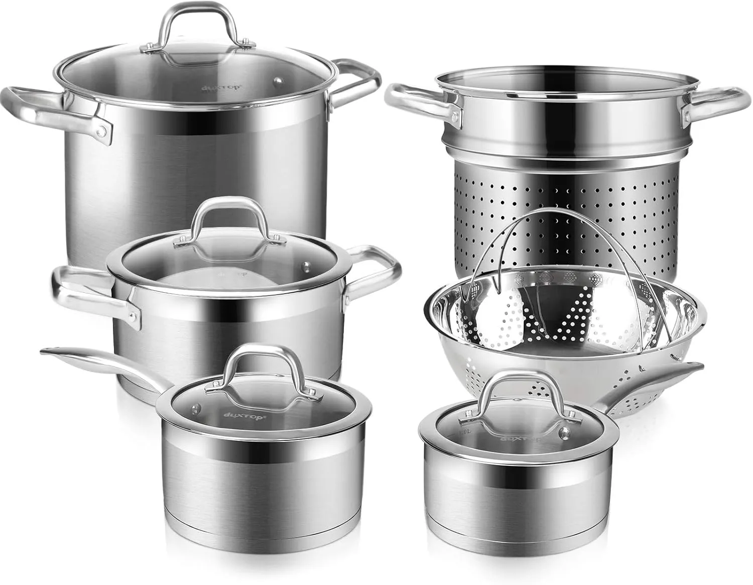 Duxtop Professional Stainless Steel 10PC Pots and Pans Set - Oven Safe, Dishwasher Safe, Compatible with all Cooktops - Heavy Bottom with Impact-Bonded Technology
