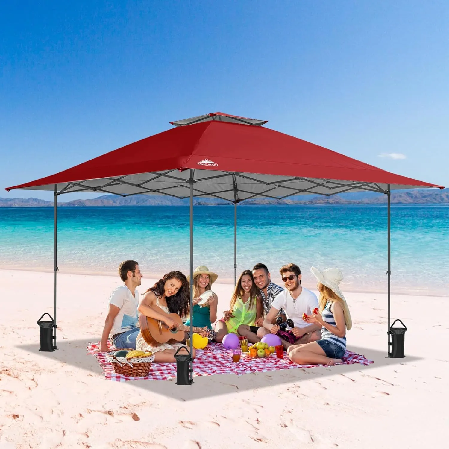 EAGLE PEAK 13x13 Straight Leg Pop Up Canopy Tent Instant Outdoor Canopy Easy Single Person Set up Folding Shelter w/Auto Extending Eaves 169 Square Feet of Shade (Red)