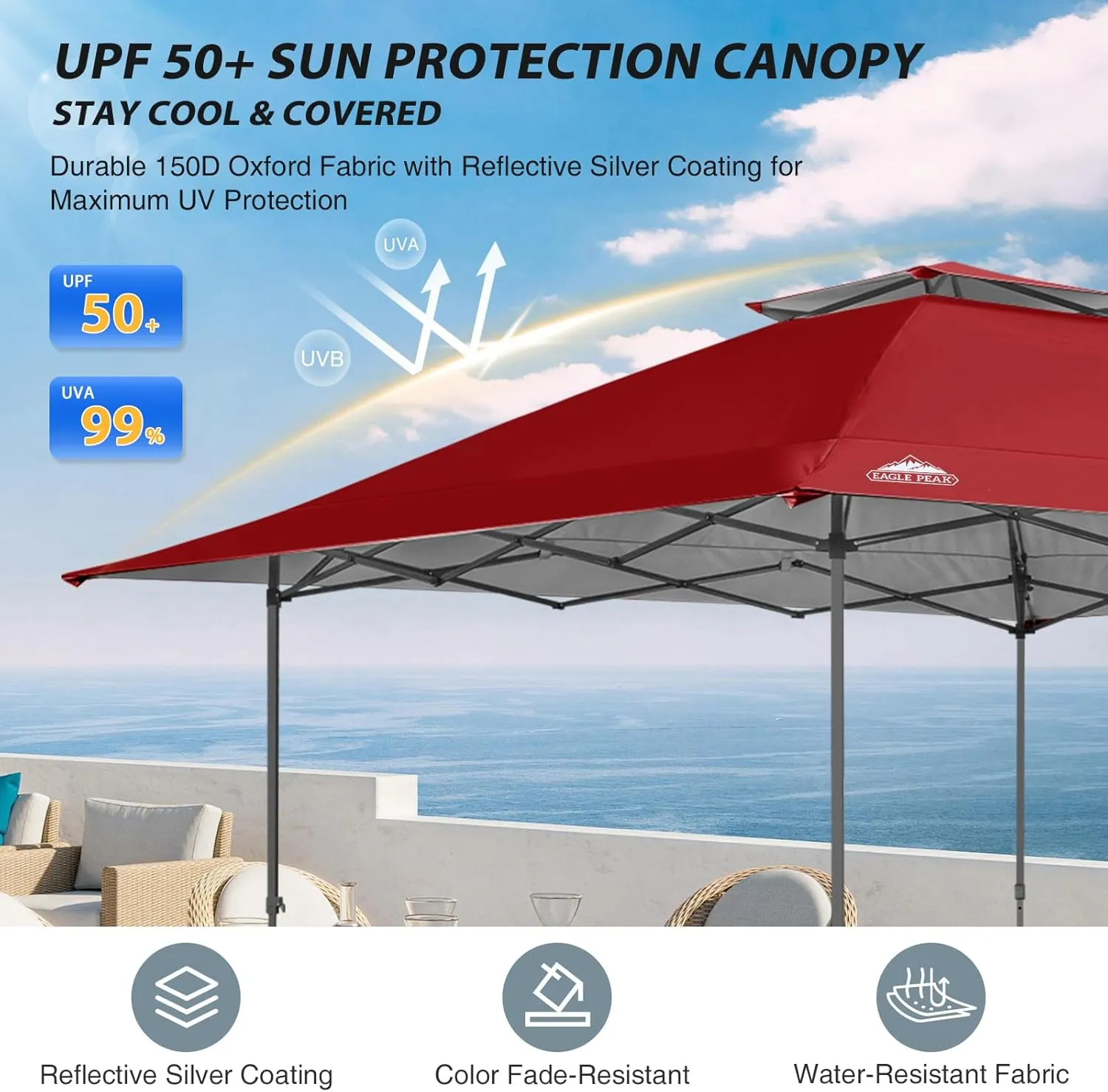 EAGLE PEAK 13x13 Straight Leg Pop Up Canopy Tent Instant Outdoor Canopy Easy Single Person Set up Folding Shelter w/Auto Extending Eaves 169 Square Feet of Shade (Red)