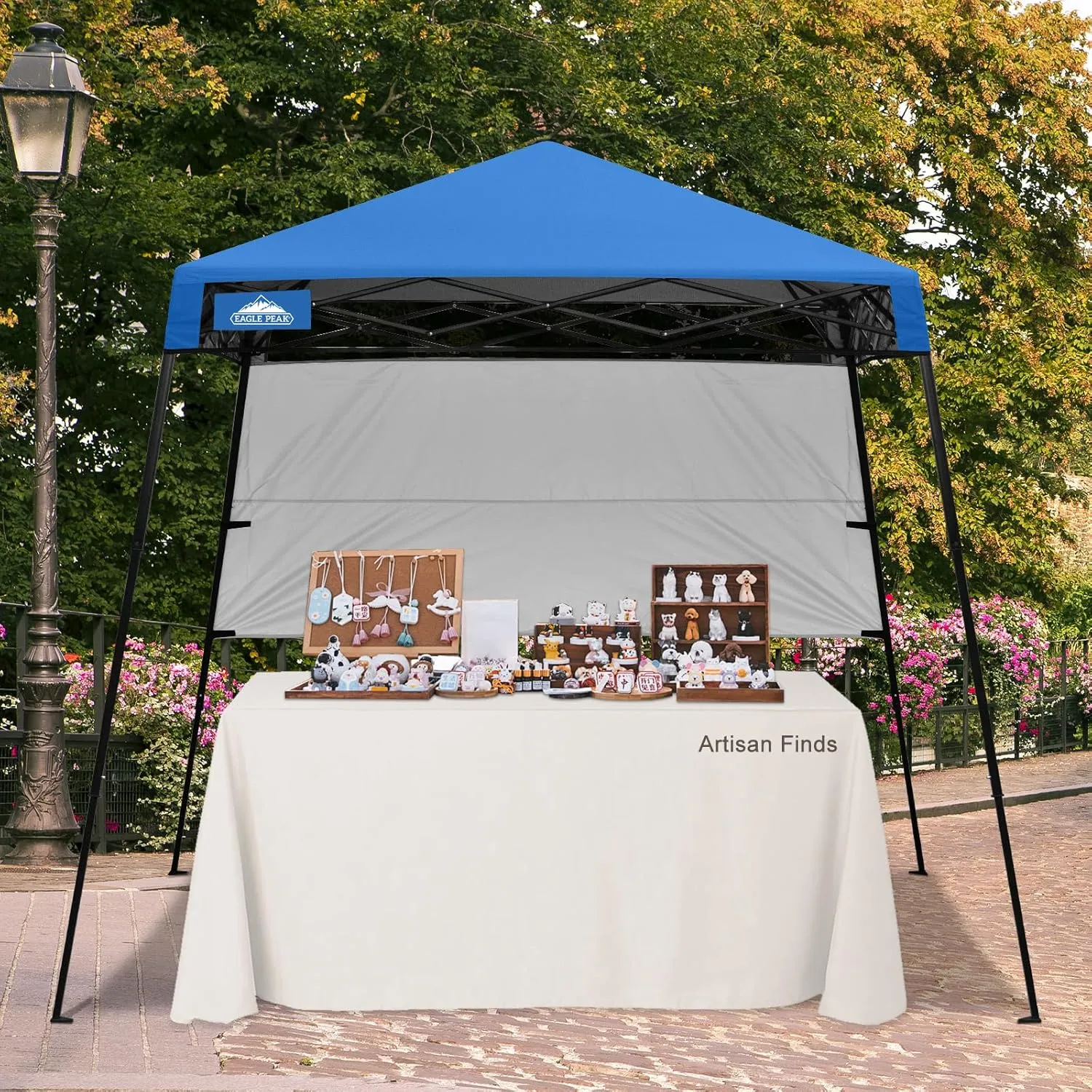 EAGLE PEAK 8x8 Pop Up Canopy Tent with Sidewall, Compact, Portable Slant Leg Instant Sun Shelter for Beach, Sports, & Camping, 8x8 Base 6x6 Top, Blue