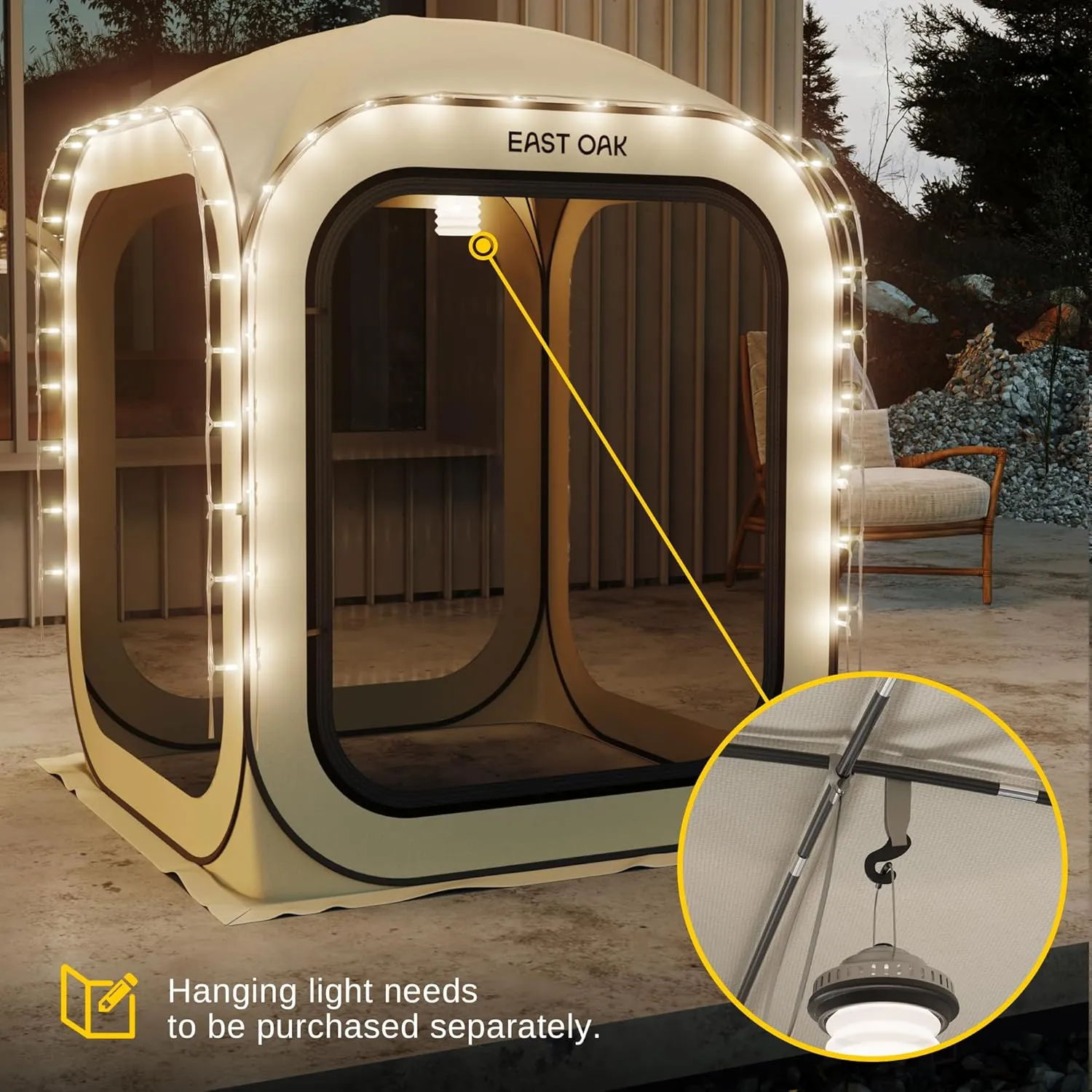 EAST OAK Screen House Tent Pop-Up, Portable Screen Room Canopy Instant Screen Tent 4 x 4 FT with Carry Bag for Patio, Backyard & Outdoor Activities, Beige