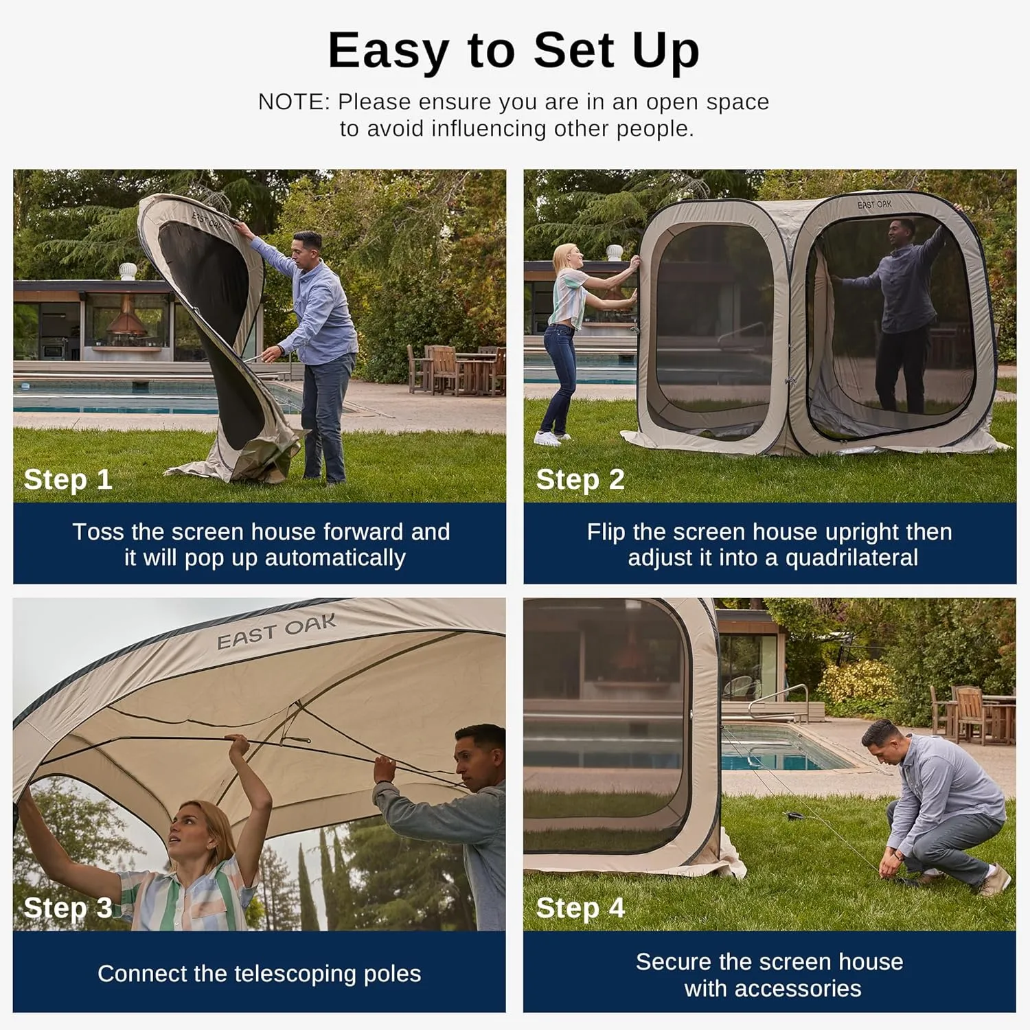 EAST OAK Screen House Tent Pop-Up, Portable Screen Room Canopy Instant Screen Tent 4 x 4 FT with Carry Bag for Patio, Backyard & Outdoor Activities, Beige
