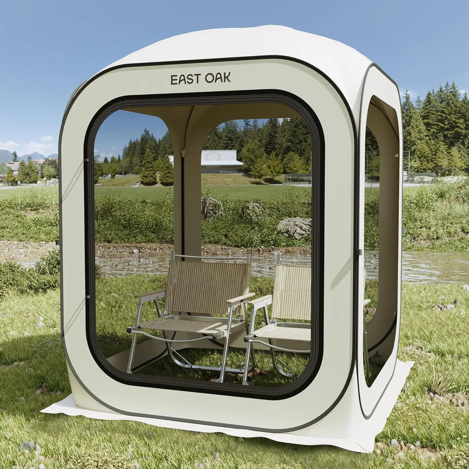 EAST OAK Screen House Tent Pop-Up, Portable Screen Room Canopy Instant Screen Tent 4 x 4 FT with Carry Bag for Patio, Backyard & Outdoor Activities, Beige