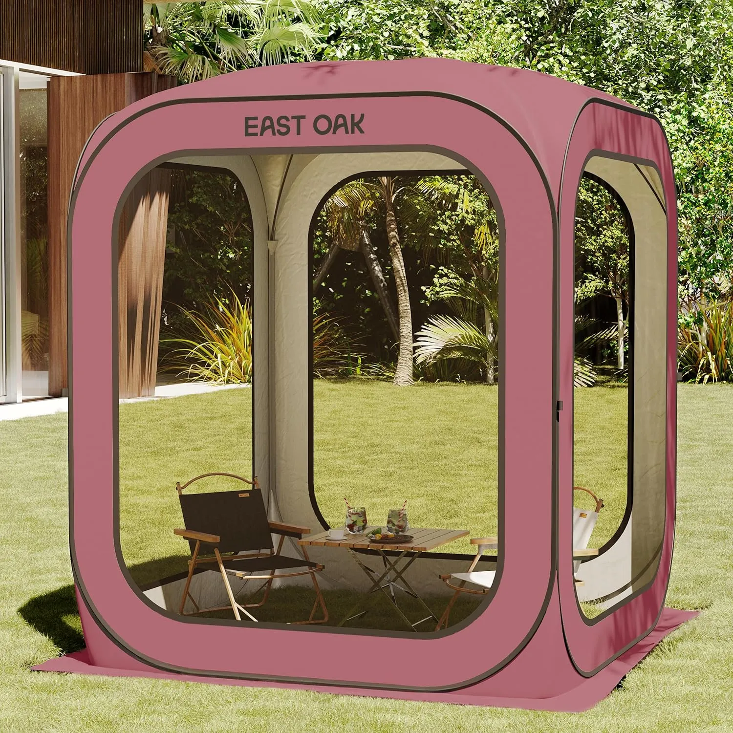 EAST OAK Screen House Tent Pop-Up, Portable Screen Room Canopy Instant Screen Tent 6 x 6 FT with Carry Bag for Patio, Backyard, Deck & Outdoor Activities, Dark Pink