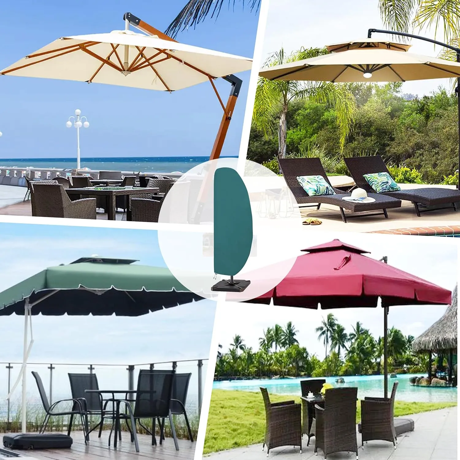 Easy-Going Patio Umbrella Cover Outdoor Offset Umbrella Cover with Zipper and Storage Bag Waterproof Cantilever Parasol Cover for 7.5ft to 11.5ft Banana Frame Umbrella, Teal
